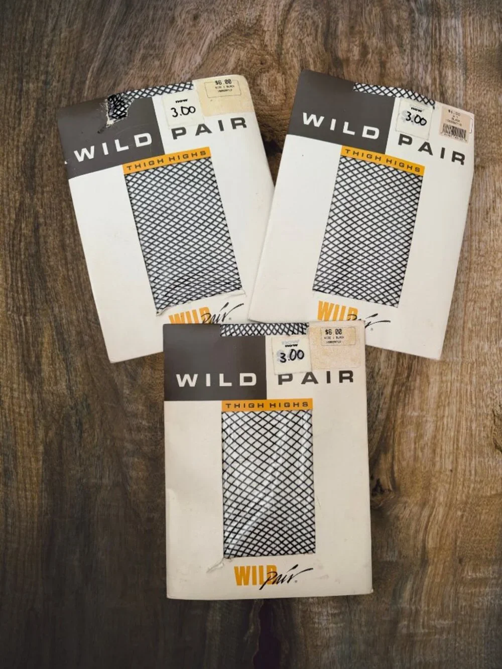 Vintage Wild Pair Fishnet Thigh High Stockings Lot of 3 Black Size 1 NOS USA